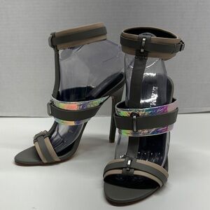 L.A.M.B. Lamb Heels Open Toe Heeled Sandals Iridescent Stilettos Grey Size 8.5